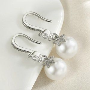 New 925 Sterling Silver Diamond Pearl earrings